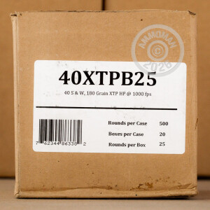 Photo detailing the .40 S&W FIOCCHI XTP 180 GRAIN JHP (500 ROUNDS) for sale at AmmoMan.com.