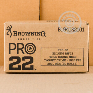  rounds of .22 Long Rifle ammo with Lead Round Nose (LRN) bullets made by Browning.