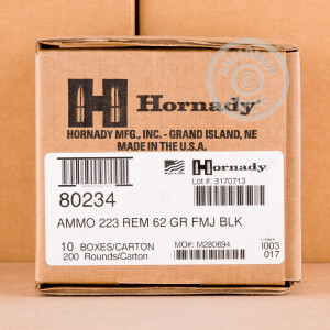 Image of 223 Remington ammo by Hornady that's ideal for training at the range.