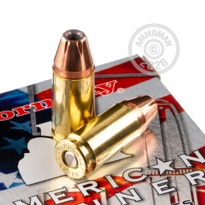 Photo detailing the 9MM HORNADY AMERICAN GUNNER 115 GRAIN JHP (250 ROUNDS) for sale at AmmoMan.com.
