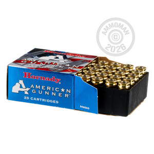 Photo detailing the 9MM HORNADY AMERICAN GUNNER 115 GRAIN JHP (250 ROUNDS) for sale at AmmoMan.com.