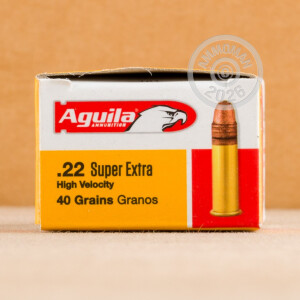 Photo detailing the 22 LR AGUILA SUPER EXTRA 40 GRAIN CPRN (2000 ROUNDS) for sale at AmmoMan.com.