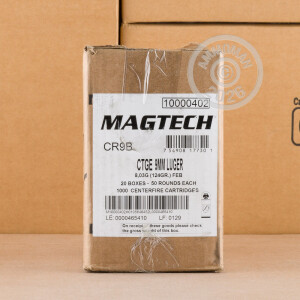 Photograph showing detail of 9MM LUGER MAGTECH CLEAN RANGE 124 GRAIN FEB (50 ROUNDS)