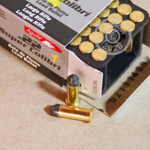 Photograph of .22 Long Rifle ammo with Lead Round Nose (LRN) ideal for Subsonic, training at the range.