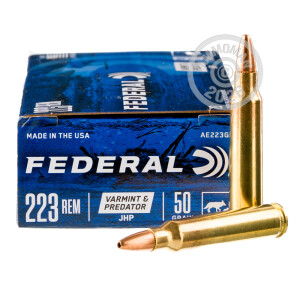Image of the 223 REM FEDERAL AMERICAN EAGLE VARMINT & PREDATOR 50 GRAIN JHP (250 ROUNDS) available at AmmoMan.com.