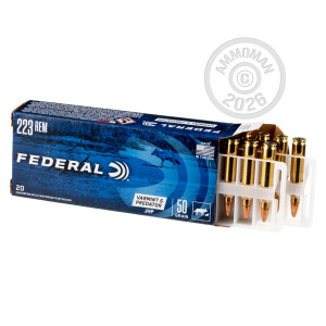 Image of the 223 REM FEDERAL AMERICAN EAGLE VARMINT & PREDATOR 50 GRAIN JHP (250 ROUNDS) available at AmmoMan.com.