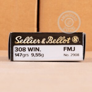 Photo detailing the 308 WIN SELLIER & BELLOT 147 GRAIN FMJ (500 ROUNDS) for sale at AmmoMan.com.