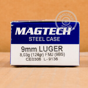 Photo detailing the 9MM MAGTECH STEEL 124 GRAIN FMJ (50 ROUNDS) *STEEL CASES* for sale at AmmoMan.com.
