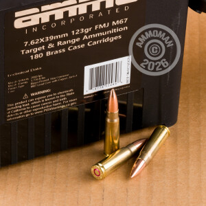 Photograph showing detail of 7.62x39 AMMO INC. 123 GRAIN FMJ M67 (180 ROUNDS IN FIELD BOX)