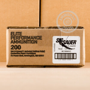 Image of the 9MM SIG SAUER ELITE PERFORMANCE 124 GRAIN JHP (20 ROUNDS) available at AmmoMan.com.