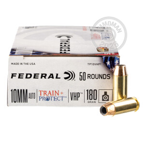 Image of the 10MM FEDERAL TRAIN + PROTECT 180 GRAIN JHP (50 ROUNDS) available at AmmoMan.com.