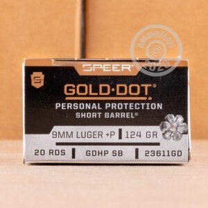 Photograph showing detail of 9MM +P SPEER GOLD DOT SHORT BARREL 124 GRAIN JHP (200 ROUNDS)