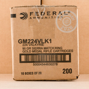 A photograph detailing the .224 Valkyrie ammo with Hollow-Point Boat Tail (HP-BT) bullets made by Federal.