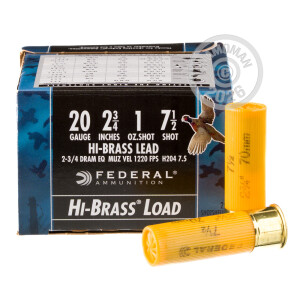 Photograph showing detail of 20 GAUGE FEDERAL GAME LOAD UPLAND HI-BRASS 2-3/4" 1 OZ. #7.5 SHOT (250 ROUNDS)