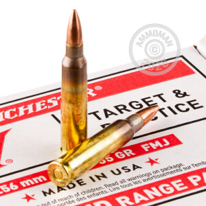 Image of bulk 5.56x45mm ammo by Winchester that's ideal for training at the range.