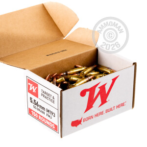 An image of bulk 5.56x45mm ammo made by Winchester at AmmoMan.com.