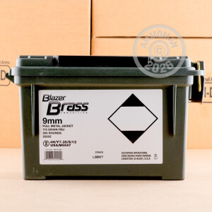 Photograph showing detail of 9MM LUGER BLAZER BRASS 115 GRAIN FMJ (350 ROUNDS)