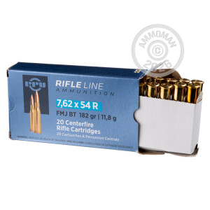 Photo detailing the 7.62x54R PRVI PARTIZAN 182 GRAIN FMJ-BT (20 ROUNDS) for sale at AmmoMan.com.