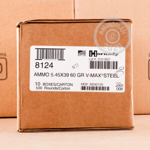 Photo detailing the 5.45x39 RUSSIAN HORNADY 60 GRAIN V-MAX POLYMER TIP (500 ROUNDS) for sale at AmmoMan.com.