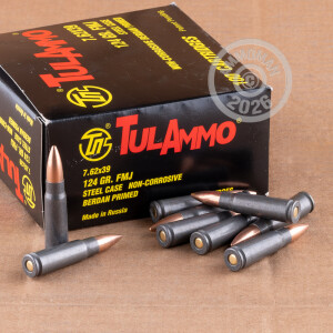 Photograph showing detail of 7.62X39MM TULA 124 GRAIN FMJ (100 ROUNDS)