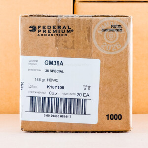 Photograph showing detail of 38 SPECIAL FEDERAL PREMIUM GOLD MEDAL 148 GRAIN LEAD WADCUTTER (50 ROUNDS)