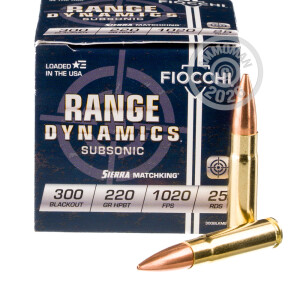Photo detailing the 300 AAC BLACKOUT FIOCCHI 220 GRAIN HPBT MATCHKING (500 ROUNDS) for sale at AmmoMan.com.