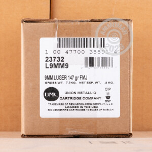 Image of Remington 9mm Luger pistol ammunition.