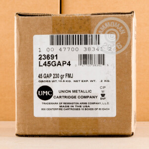 Image of the .45 GAP REMINGTON UMC 230 GRAIN MC (50 ROUNDS) available at AmmoMan.com.