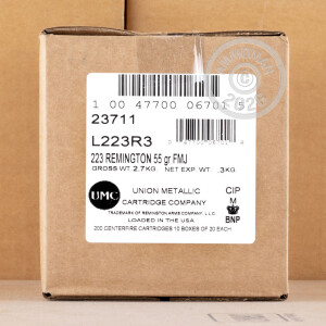 A photograph of 20 rounds of 55 grain 223 Remington ammo with a FMJ bullet for sale.