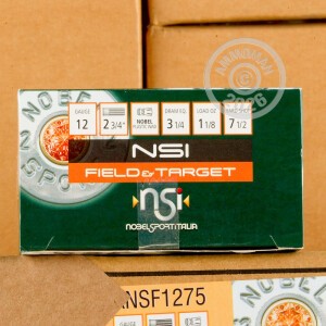 Photo detailing the 12 GAUGE NOBELSPORT FIELD & TARGET 2-3/4" 1-1/8 OZ. #7.5 SHOT (250 ROUNDS) for sale at AmmoMan.com.