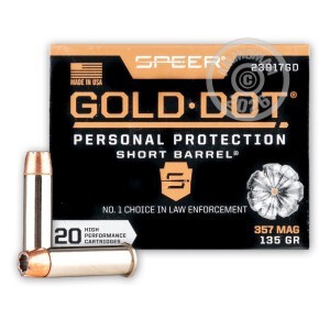 Photo detailing the 357 MAGNUM SPEER GOLD DOT SHORT BARREL 135 GRAIN JHP (200 ROUNDS) for sale at AmmoMan.com.