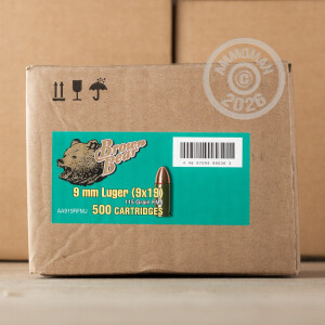 Photo of 9mm Luger FMJ ammo by Brown Bear for sale at AmmoMan.com.