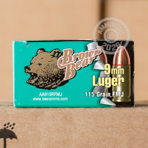 Image of Brown Bear 9mm Luger pistol ammunition.