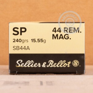 Photo detailing the 44 MAGNUM SELLIER & BELLOT 240 GRAIN SP (600 ROUNDS) for sale at AmmoMan.com.