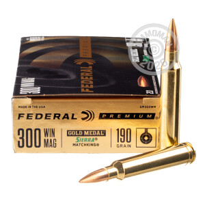 Image of the 300 WIN MAG FEDERAL PREMIUM GOLD MEDAL 190 GRAIN SIERRA MATCHKING BTHP (20 ROUNDS) available at AmmoMan.com.