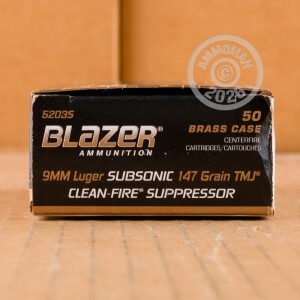 Image of the 9MM BLAZER BRASS CLEAN-FIRE SUPPRESSOR 147 GRAIN TMJ FN (500 ROUNDS) available at AmmoMan.com.