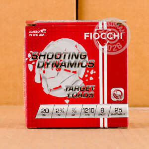 Photo detailing the 20 GAUGE FIOCCHI 2-3/4" 7/8 OZ. #8 SHOT (250 ROUNDS) for sale at AmmoMan.com.