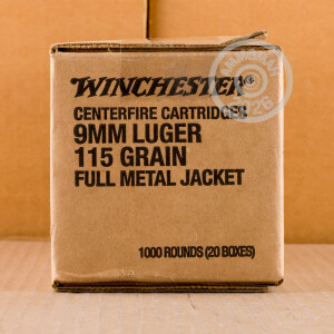 Photo detailing the 9MM WINCHESTER 115 GRAIN FMJ (1000 ROUNDS) for sale at AmmoMan.com.