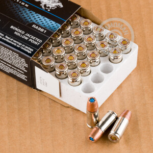 Image detailing the nickel-plated brass case and boxer primers on the Winchester ammunition.