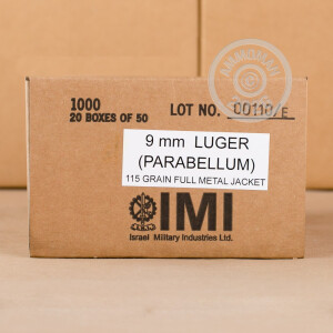 Photo of 9mm Luger FMJ ammo by Israeli Military Industries for sale at AmmoMan.com.