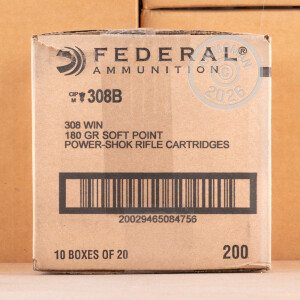 Photo detailing the 308 WIN FEDERAL POWER SHOK 180 GRAIN SP (200 ROUNDS) for sale at AmmoMan.com.