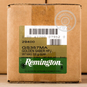 Photo detailing the .357 MAG REMINGTON GOLDEN SABER 125 GRAIN JHP (500 ROUNDS) for sale at AmmoMan.com.