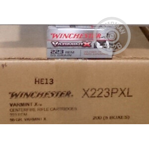 A photograph detailing the 223 Remington ammo with Polymer Tipped bullets made by Winchester.