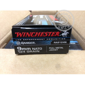 Image of the 9MM WINCHESTER 124 GRAIN FULL METAL JACKET (500 ROUNDS) available at AmmoMan.com.