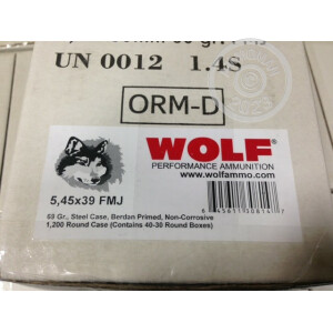 Photograph showing detail of 5.45X39MM WOLF 69 GRAIN FULL METAL JACKET (1200 ROUNDS)