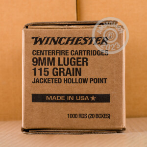 Photo detailing the 9MM WINCHESTER USA 115 GRAIN JHP (1000 ROUNDS) for sale at AmmoMan.com.