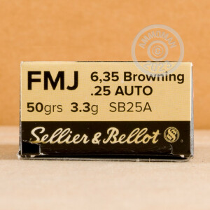 Image of 25 ACP SELLIER AND BELLOT 50 GRAIN FMJ (50 ROUNDS)
