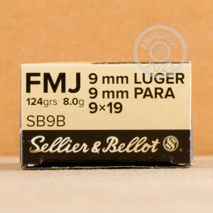 Photo detailing the 9MM LUGER SELLIER & BELLOT 124 GRAIN FMJ (1000 ROUNDS) for sale at AmmoMan.com.