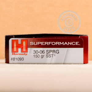 Photo detailing the 30-06 SPRINGFIELD HORNADY SUPERFORMANCE SST 150 GRAIN PT (20 ROUNDS) for sale at AmmoMan.com.