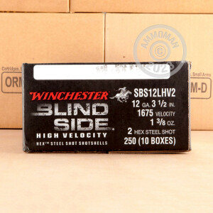 Photograph showing detail of 12 GAUGE WINCHESTER BLIND SIDE 3-1/2" 1-3/8 OZ. #2 HEX STEEL SHOT (25 ROUNDS)